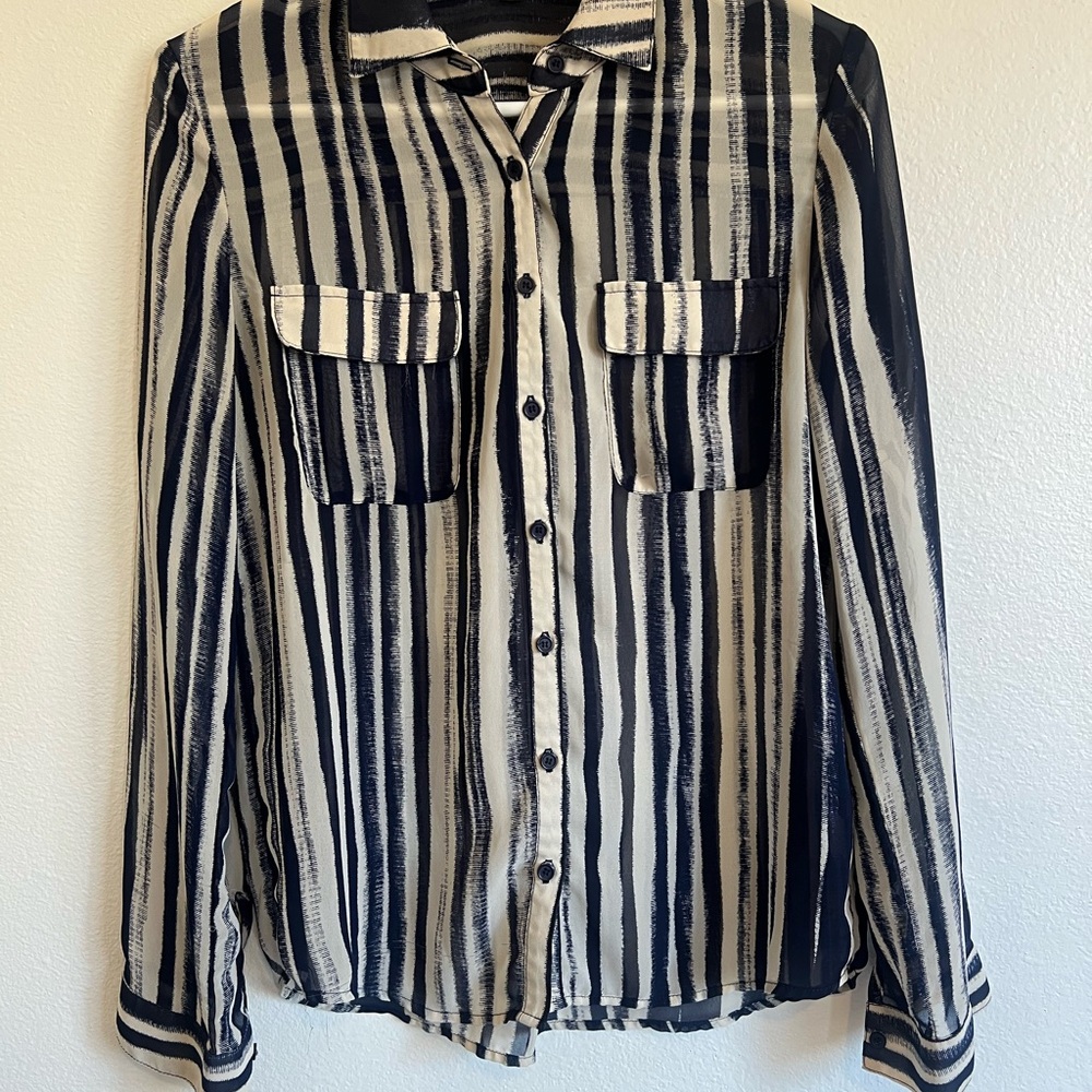 Ovi Blue and Cream Striped Women's Button Down Shirt